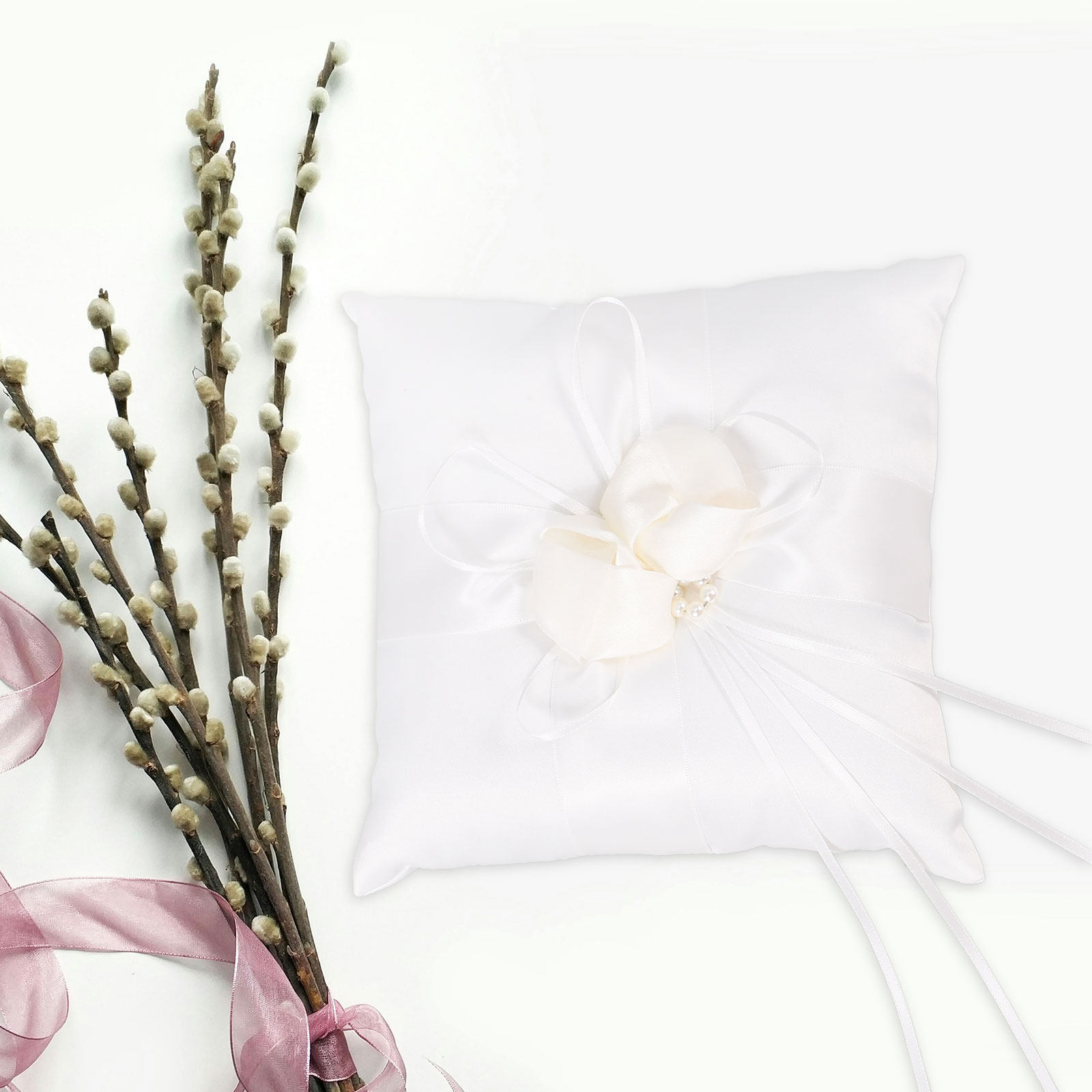 Ring Bearer Pillow - Poduszka na obrączki ślubne 20x20cm, biała,